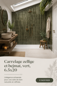 Salle de bain élégante avec carrelage zellige et bejmat vert