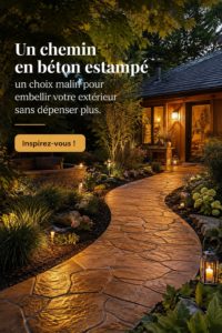 Chemin en béton décoratif dans un jardin fleuri, ajoutant de l'élégance à l'extérieur.
