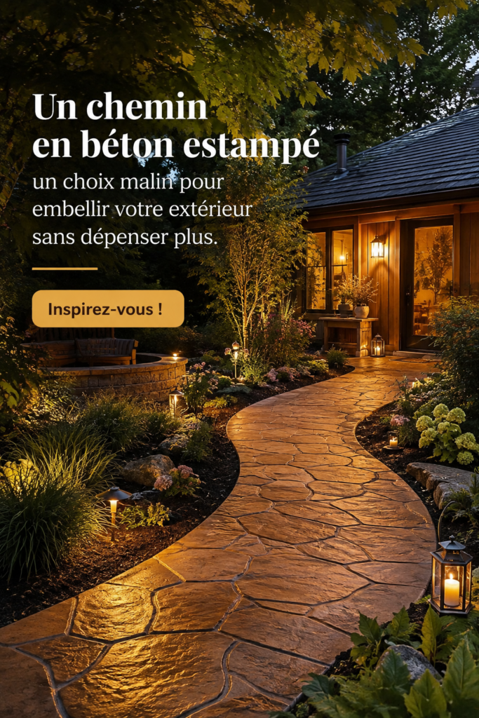 Chemin en béton décoratif dans un jardin fleuri, ajoutant de l'élégance à l'extérieur.