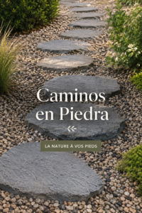 Un magnifique chemin en pierre bien intégré dans un jardin fleuri.