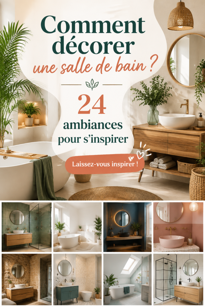 Salle de bain décorée avec des accessoires modernes et chaleureux.
