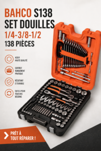 Set de douilles Bahco sur un bureau de bricolage