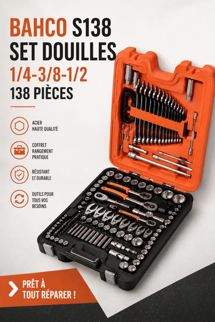 Set de douilles Bahco sur un bureau de bricolage