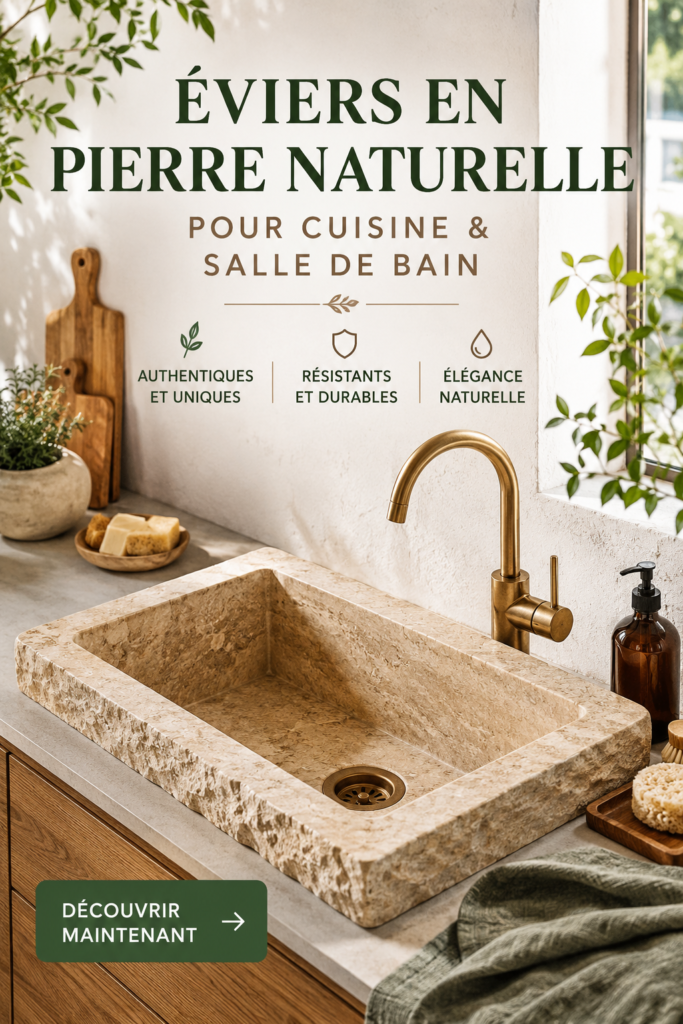 Évier en pierre naturelle dans une cuisine moderne, mettant en valeur l'élégance de l'intérieur.