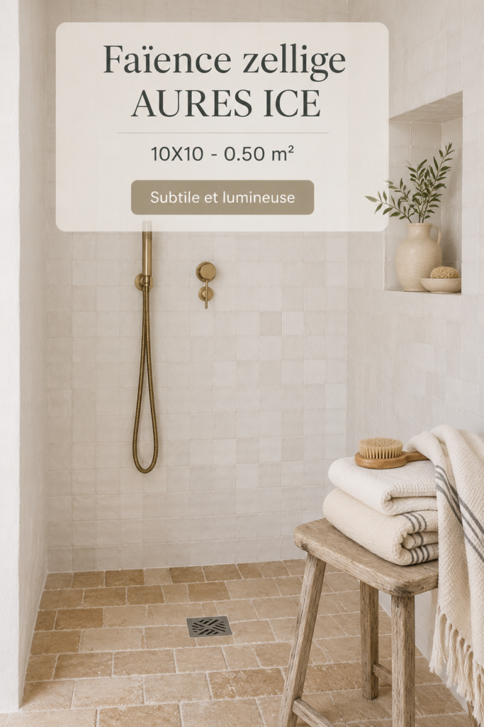 Faïence zellige AURES ICE dans une salle de bain moderne avec un design apaisant.