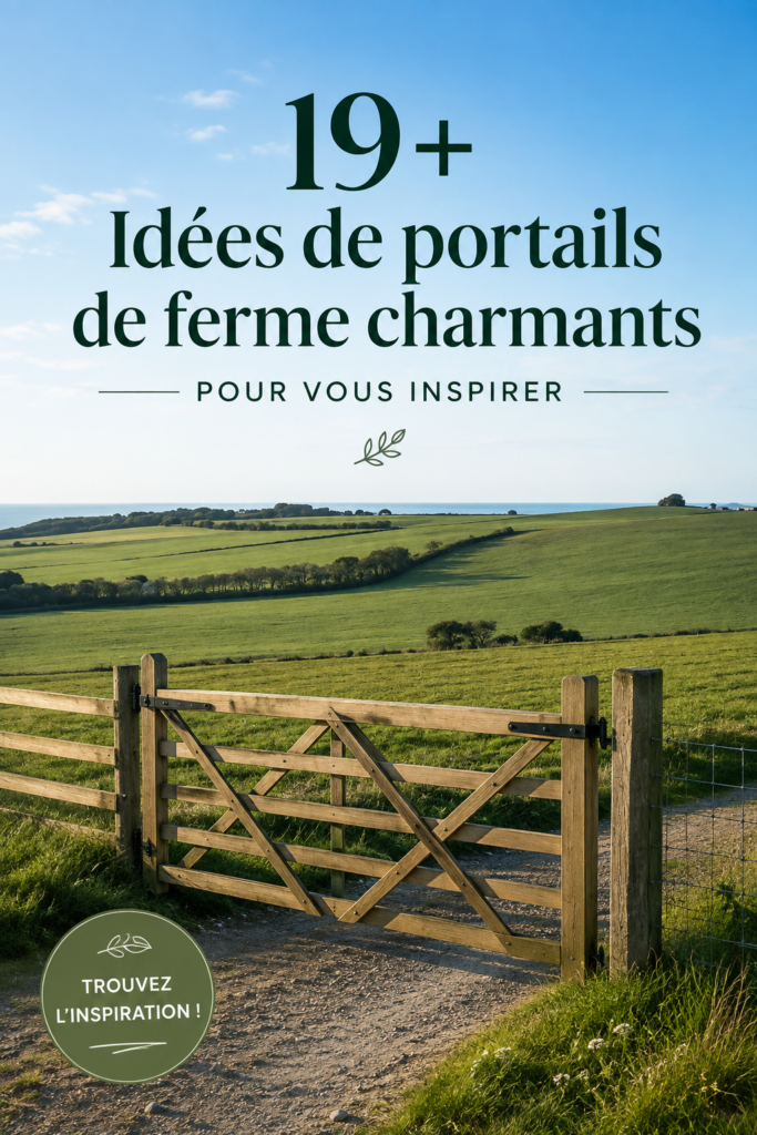 Portail de ferme en bois rustique entouré de verdure, ajoutant du charme à un jardin.