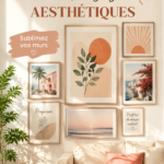 Salle de bain élégante avec des images murales décoratives