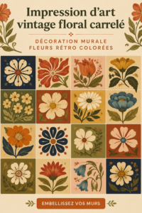 Impression artistique vintage de fleurs colorées dans une salle de bain