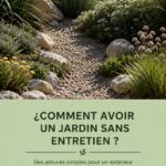 Jardin fleuri et entretenu avec peu d'effort, mettant en avant des plantes résistantes et un aménagement esthétique.