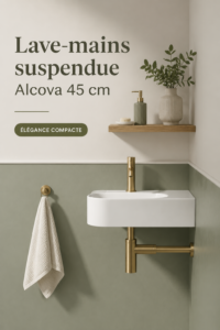 Vue d'une salle de bain moderne avec un lave-mains suspendu élégant.