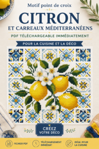 Motif de point de croix citron en décoration de cuisine