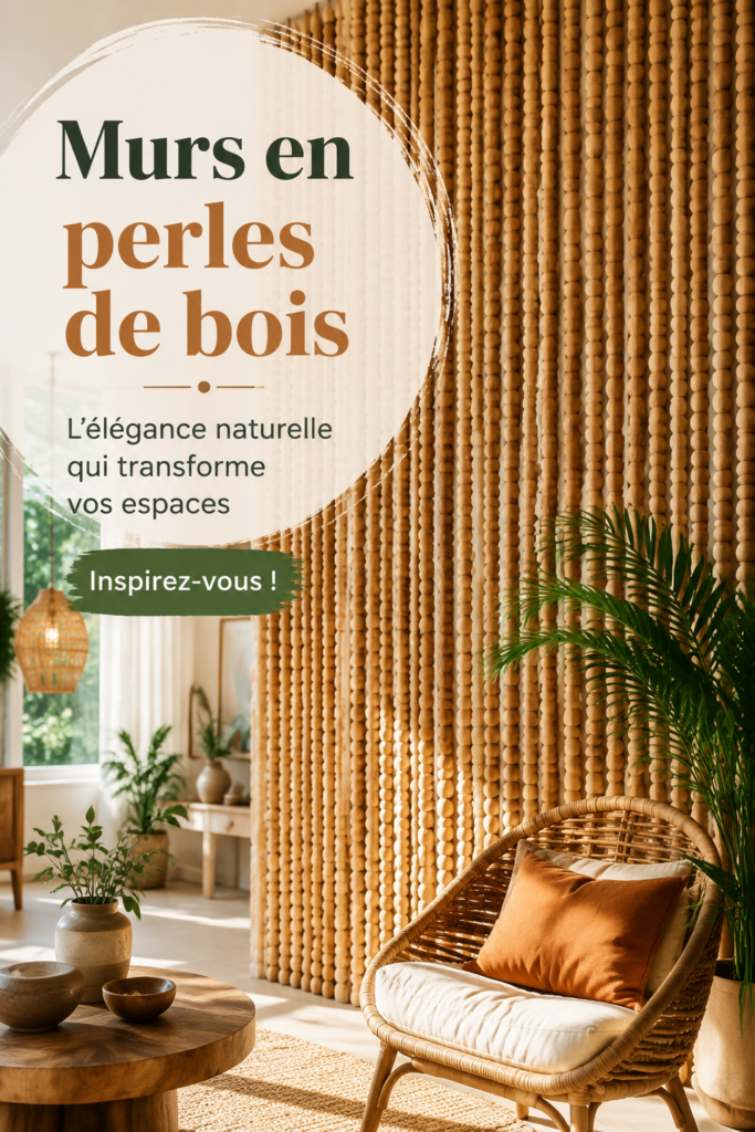 Salle de bain avec murs en perles de bois, créant une ambiance chaleureuse