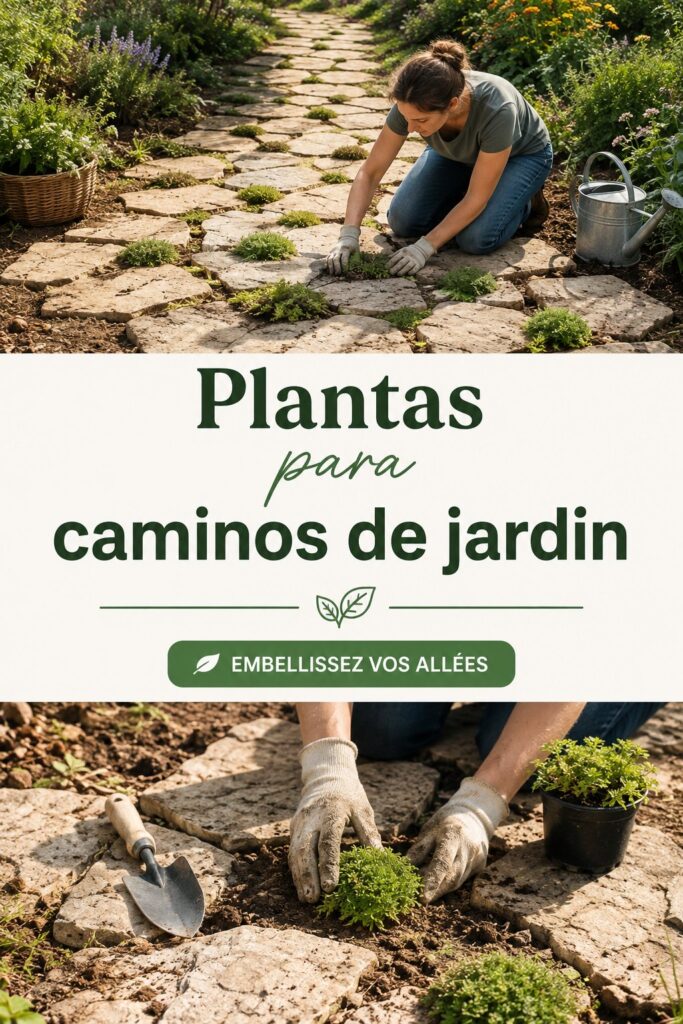 Allée de jardin décorée avec des plantes colorées et des fleurs.
