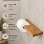 Porte-papier en bois avec étagère dans une salle de bain moderne