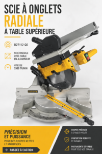Scie à onglets radiale DEWALT D27112-QS sur une surface de travail