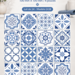 Stickers de carrelage colorés appliqués sur une salle de bain moderne.