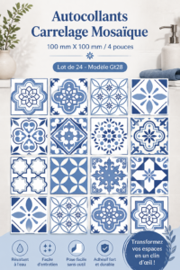 Stickers de carrelage colorés appliqués sur une salle de bain moderne.