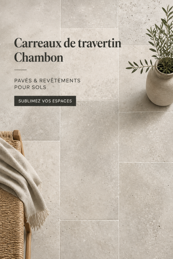 Salle de bain moderne avec revêtement en travertin, mélange de touches naturelles et élégantes.