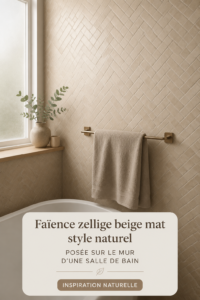 Salle de bain avec faïence zellige beige mat apportant une ambiance naturelle.