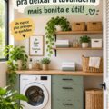 Aménagement d'une buanderie moderne et esthétique avec des rangements optimisés.