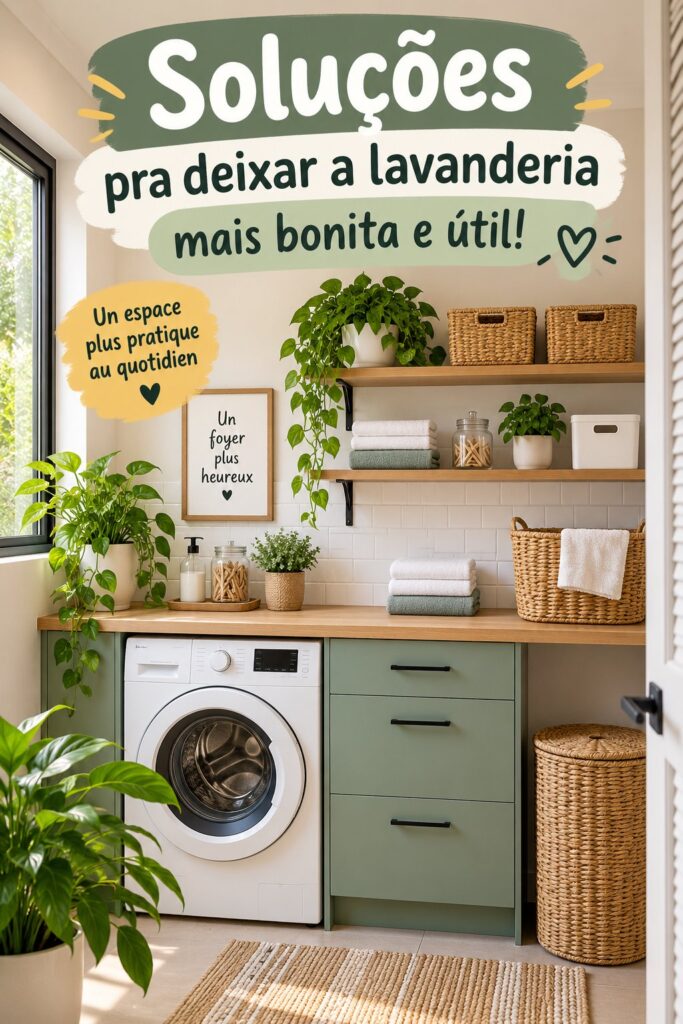 Aménagement d'une buanderie moderne et esthétique avec des rangements optimisés.