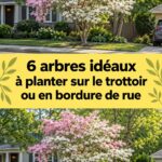 Un jardin élégant avec plusieurs arbres bien entretenus, apportant fraîcheur et beauté.