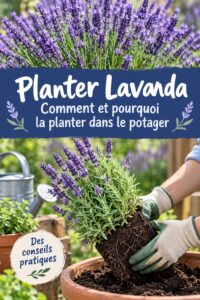 Plantation de lavande dans un jardin ensoleillé, mettant en valeur des fleurs violettes.