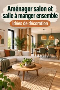Salon et salle à manger unis dans une décoration contemporaine, chaleureux et accueillant.