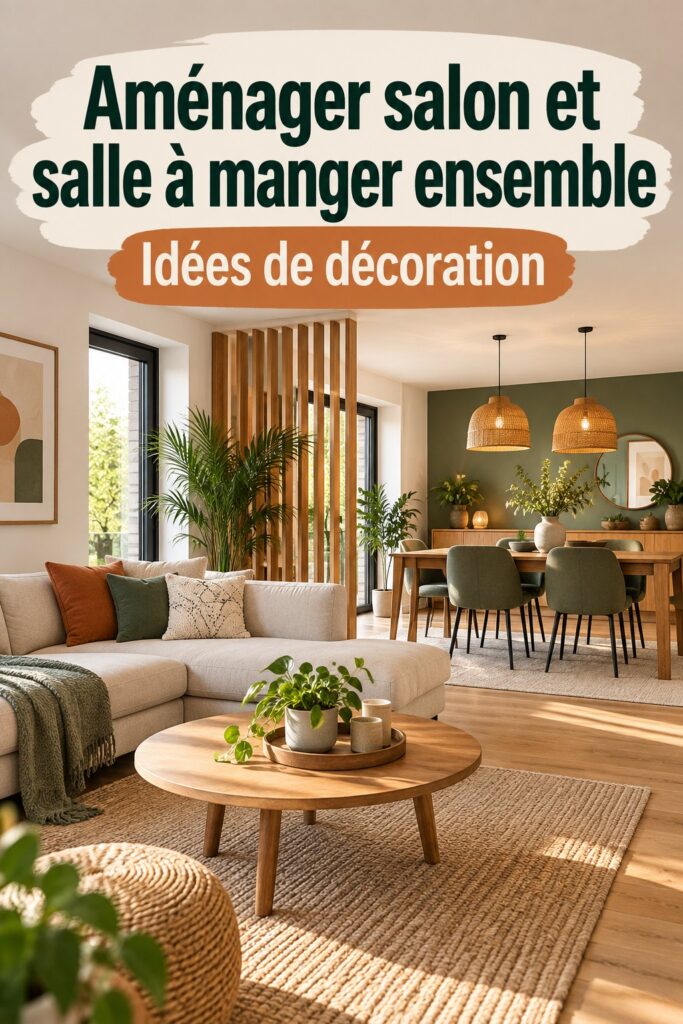 Salon et salle à manger unis dans une décoration contemporaine, chaleureux et accueillant.