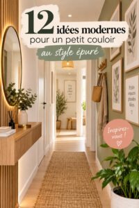 Couloir moderne décoré avec des murs clairs et des accessoires épurés