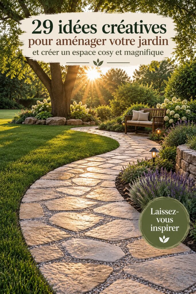Image d'un jardin cosy et accueillant avec des fleurs et un coin détente
