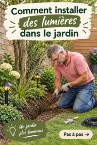 Un jardin illuminé avec différentes lumières extérieures