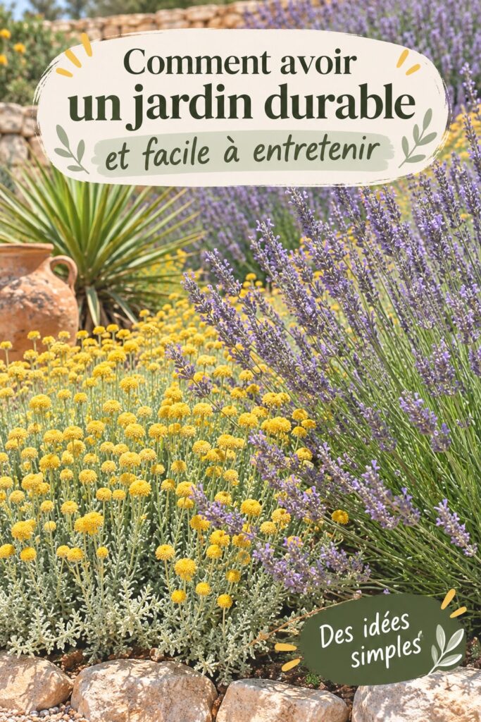 Un jardin durable et fleuri avec peu d'entretien visible.