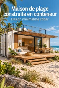 Maison de plage moderne construite en conteneur avec vue sur la mer.