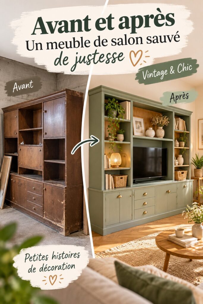 Salle de bain chaleureuse avec des meubles vintage restaurés et une décoration chic.