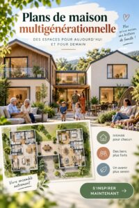 Plan de maison multigénérationnelle avec jardin et espaces communs