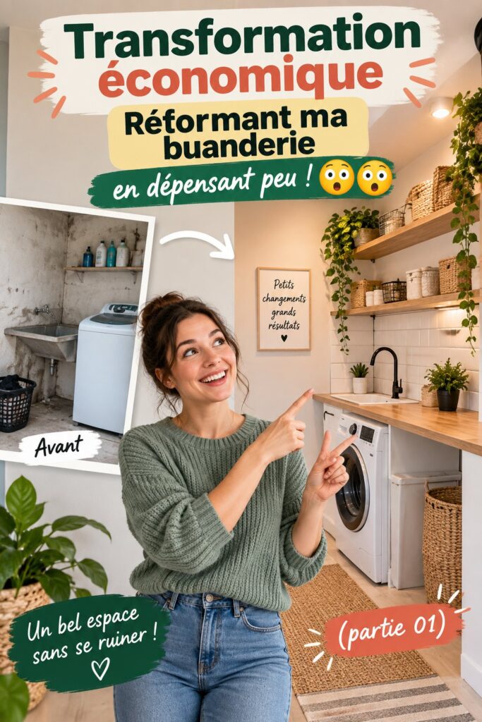 Image d'une buanderie rénovée de manière économique, mettant en avant des éléments pratiques et esthétiques.