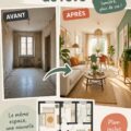 Transformation d'une salle de bain avant et après rénovation moderne avec des touches de couleurs.