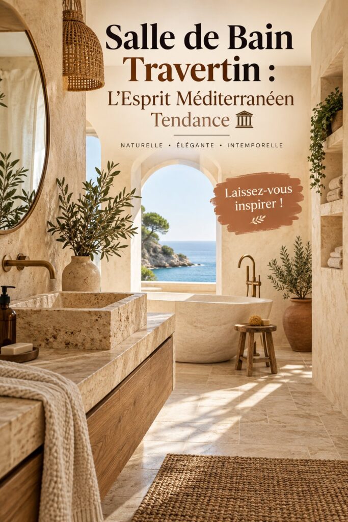 Salle de bain élégante en travertin, mettant en valeur un design méditerranéen.
