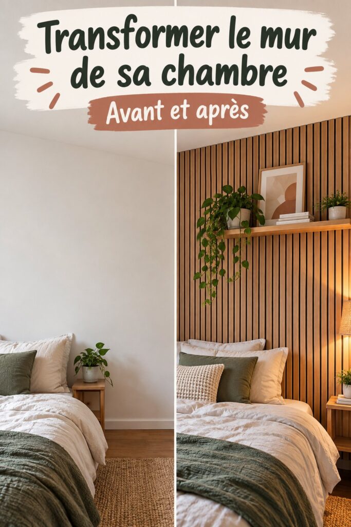 Transformation d'un mur de chambre avec du papier peint et des cadres photo