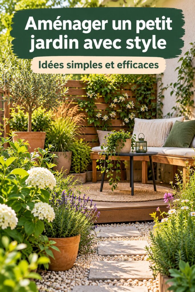 Aménagement d'un petit jardin avec des plantes et un coin détente