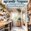 Un petit atelier bien agencé avec des rangements pratiques et des couleurs claires.