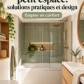 Salle de bain moderne et petite avec baignoire intégrée et décoration chaleureuse.