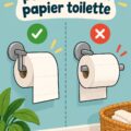 Papier toilette bien positionné dans une salle de bain moderne.