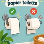Papier toilette bien positionné dans une salle de bain moderne.