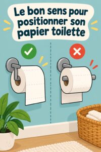 Papier toilette bien positionné dans une salle de bain moderne.