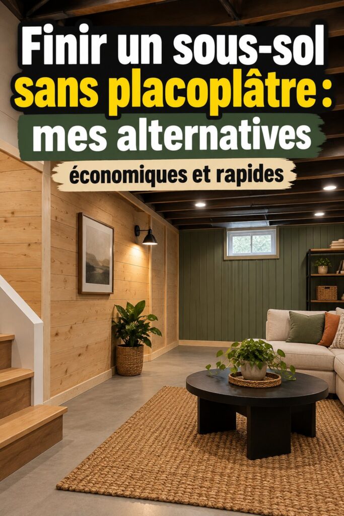 Sous-sol transformé avec des alternatives au placoplâtre, espace chaleureux