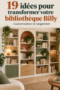 Bibliothèque Ikea Billy élégamment aménagée dans un salon moderne.