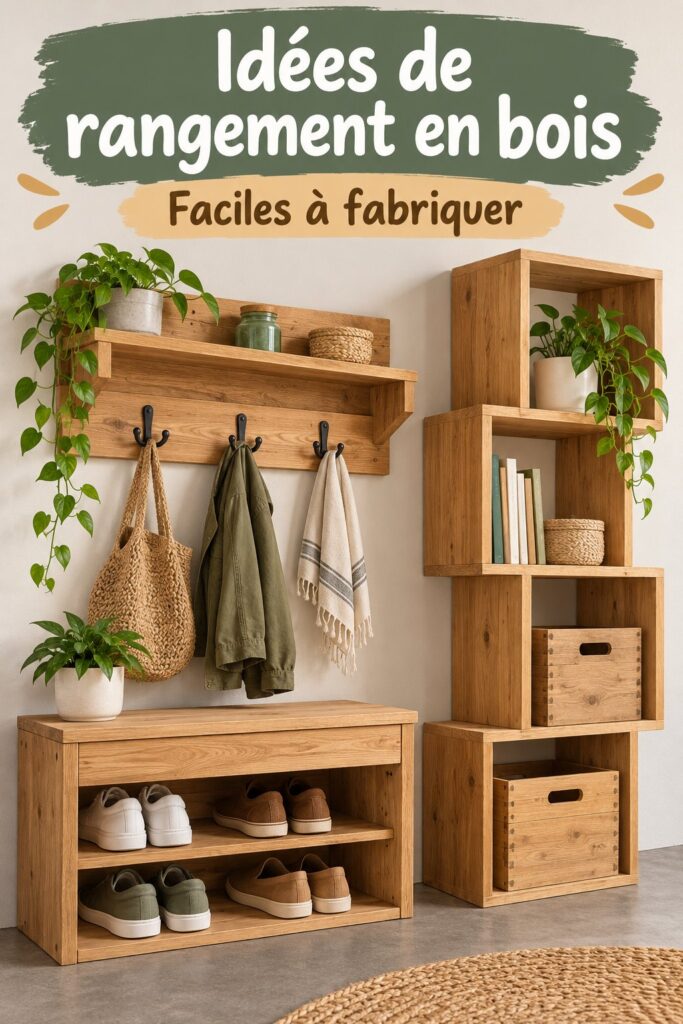 Salle de bain avec accents en bois décoratifs, créant une ambiance chaleureuse.