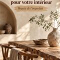 Salle de bain Wabi-Sabi avec des matériaux naturels et des teintes douces.